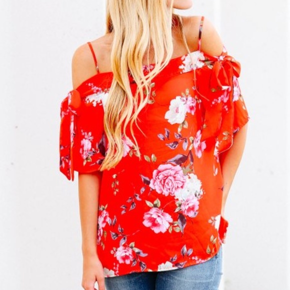 So Perla Red Off the Shoulder Top - Picture 1 of 1